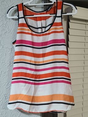 Express White Tank Top Blpusewith Orange & Pink Stripes with Open Back